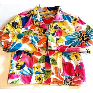 Coldwater Creek Tropical Floral Colorful Zip Front Jacket Size P8